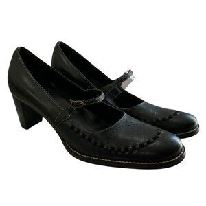 Vintage Nicole Mary Jane Leather Heels Women 7M Block Buckle Strap Festival Boho